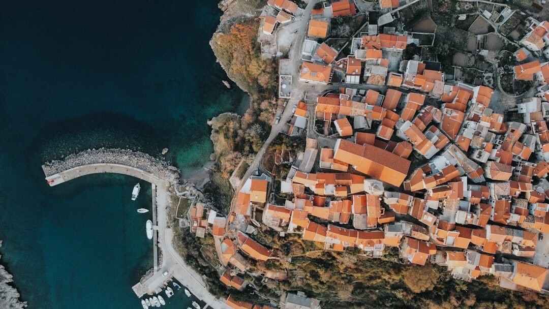 Aerial view of a coastal town on the Adriatic coast of Croatia